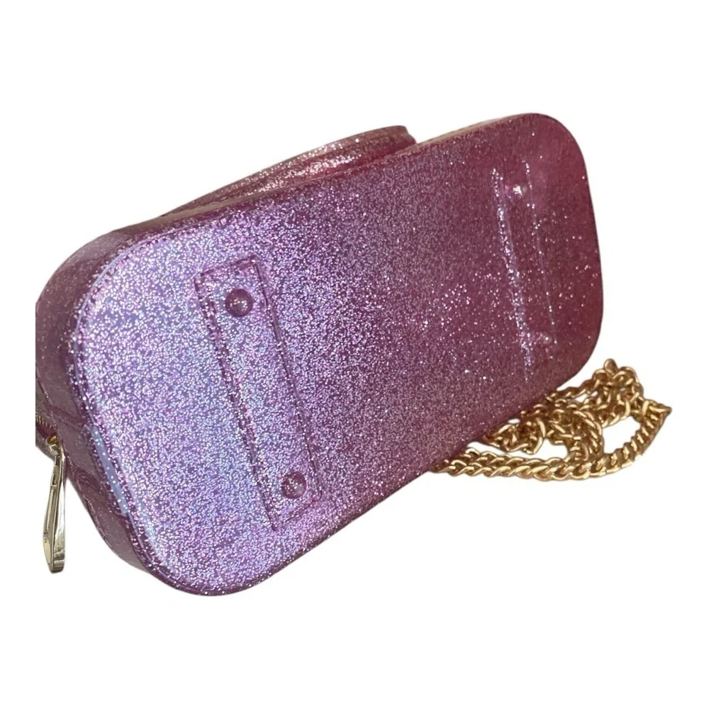 Pink Glitter Jelly Crossbody with 24” Drop Detachable Gold Chain or Handbag NWOT